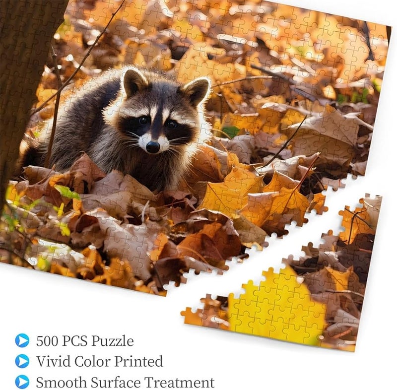 لغز بازل فايا راكون على أوراق الخريف 500 قطعة للكبار ديكور منزلي 20.4 × 15 بوصة - Image 2